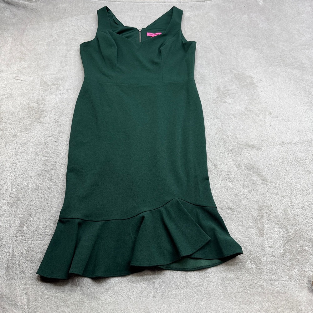 Betsey Johnson Ruffle Hem Sheath Dress Womens 12 Hunter Green Cocktail Wedding